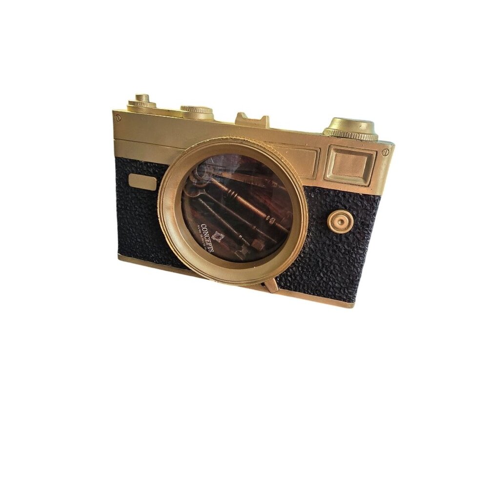 Vintage Camera-Shaped Gold & Black Photo Frame